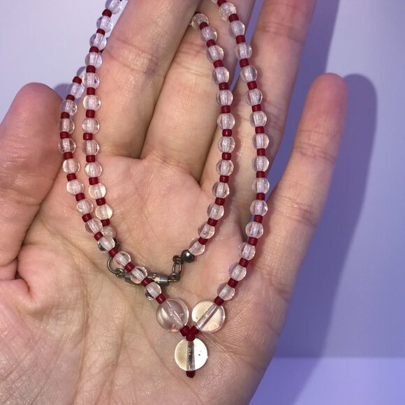15 1/2" Clear Quartz And Red Seed Beads Necklace - Picture 4 of 9